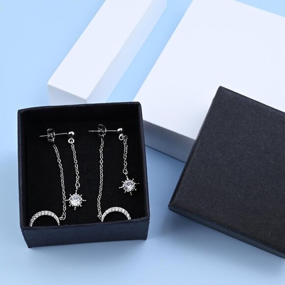 Sterling Silver Moon Star Earrings - Picture 6 of 7